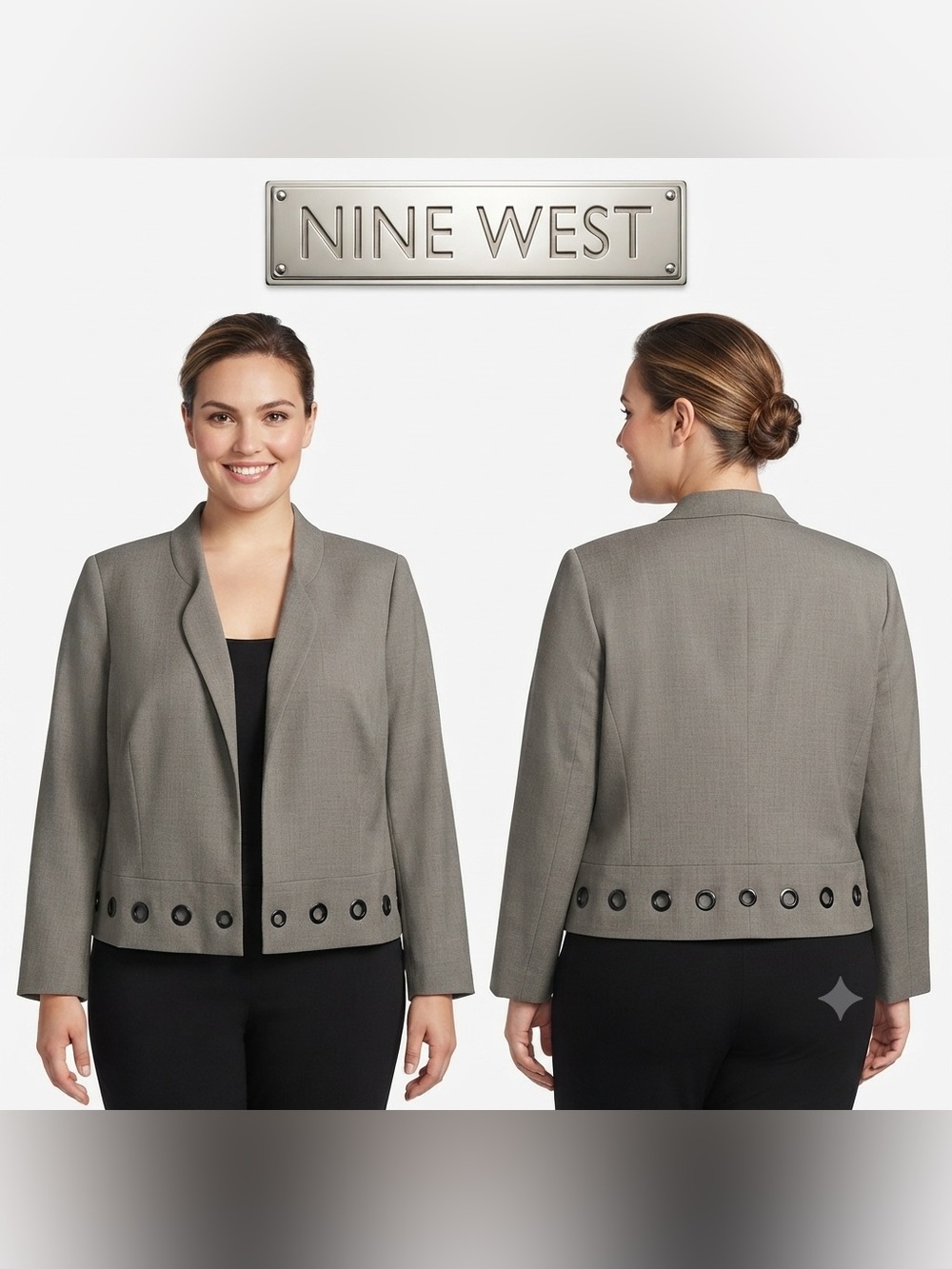 Nine West Gray Blazer Grommet Detailing 14W